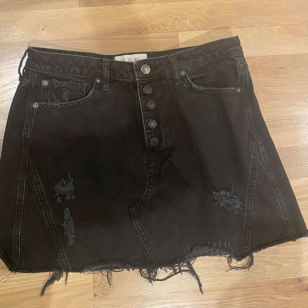 Free People Black Denim Skirt